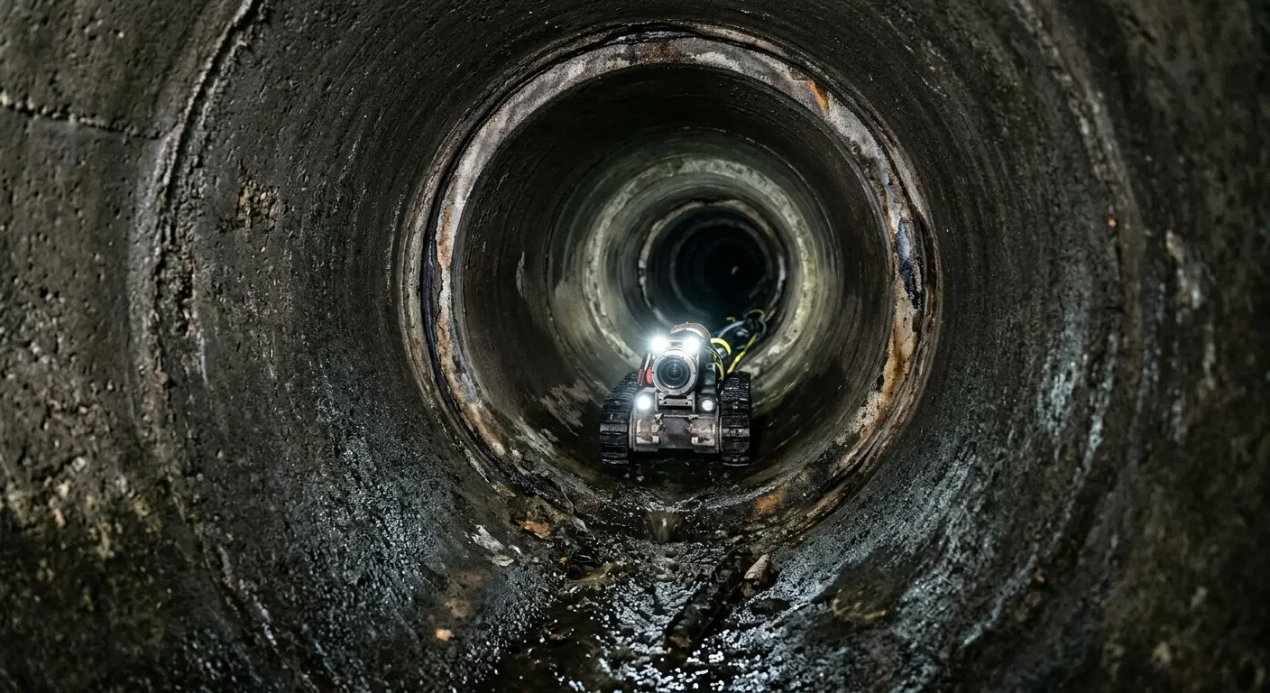 Robotic sewer camera inspecting pipe interior for Drain Snake Service in Longwood